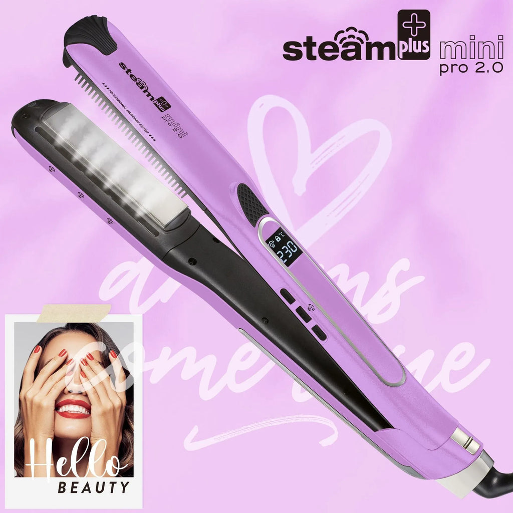 Mini steam splint spray steam hair straightener in champagne, purple, or rose red colour with curling and straightening functions