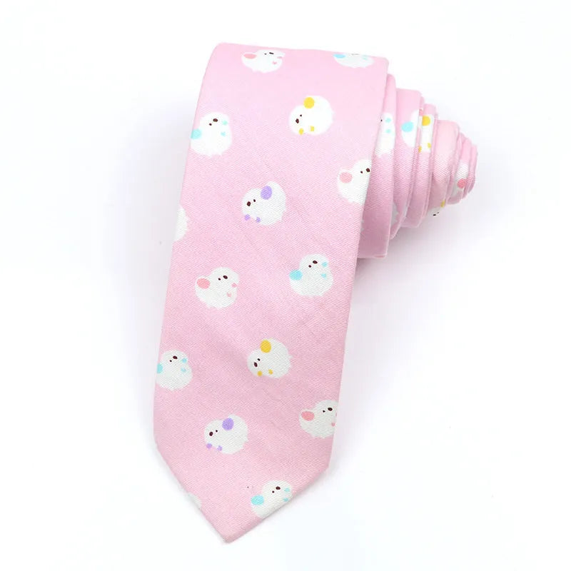 Korean style narrow cotton bow tie for men with printed cartoon pattern design