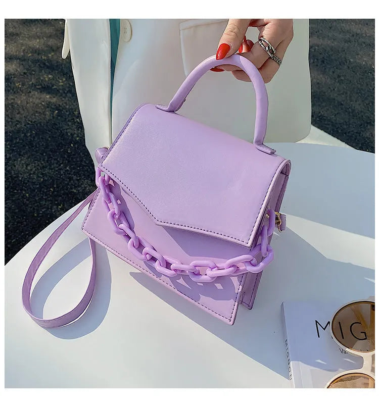 Women's PU leather horizontal square crossbody bag one-shoulder design 18cm top width 20cm bottom width 16cm height