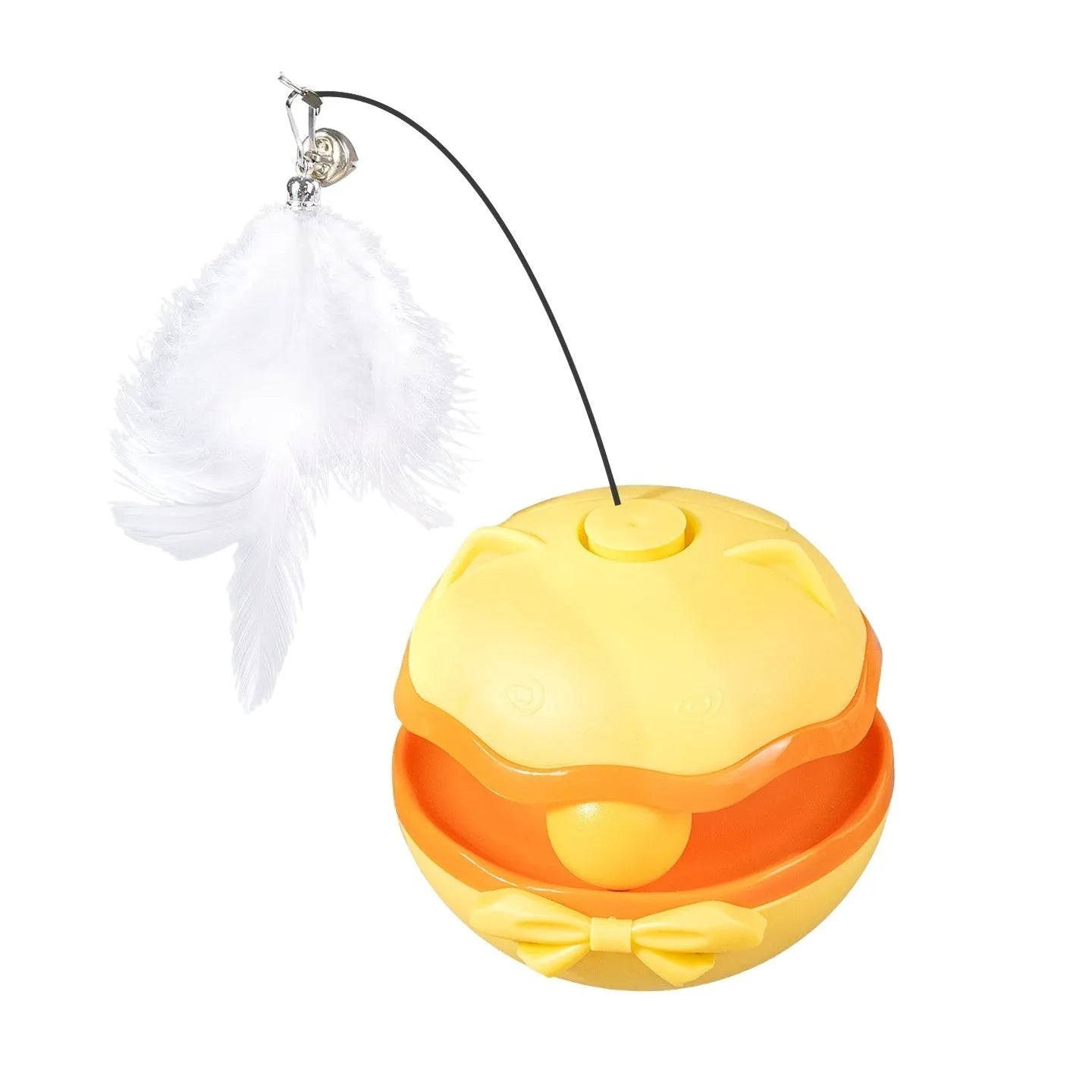 Electric cat toy tumbler with teasing stick in lemon yellow, sky blue and soft fog grey colour options