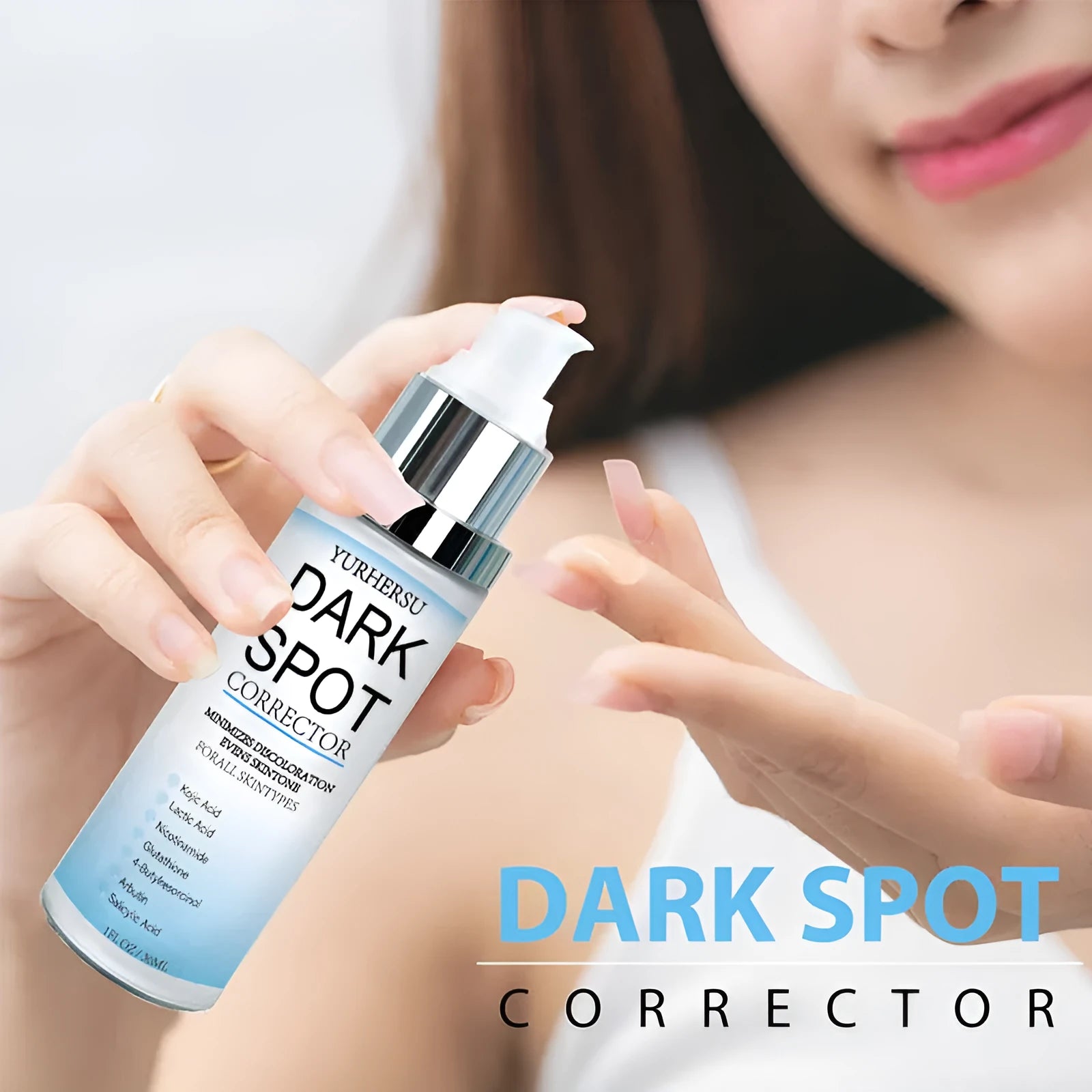 Bottle of spot lightening facial essence for brighter, tighter, moisturised skin
