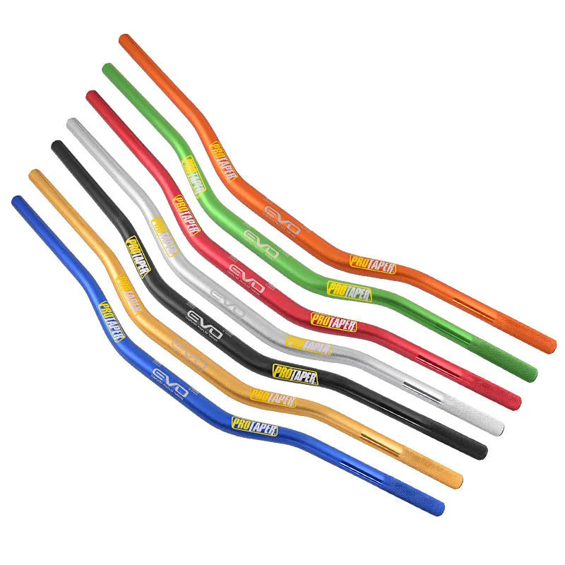 Orange aluminium alloy scrambling motorcycle handlebar with 28mm clamp, shown from the side.