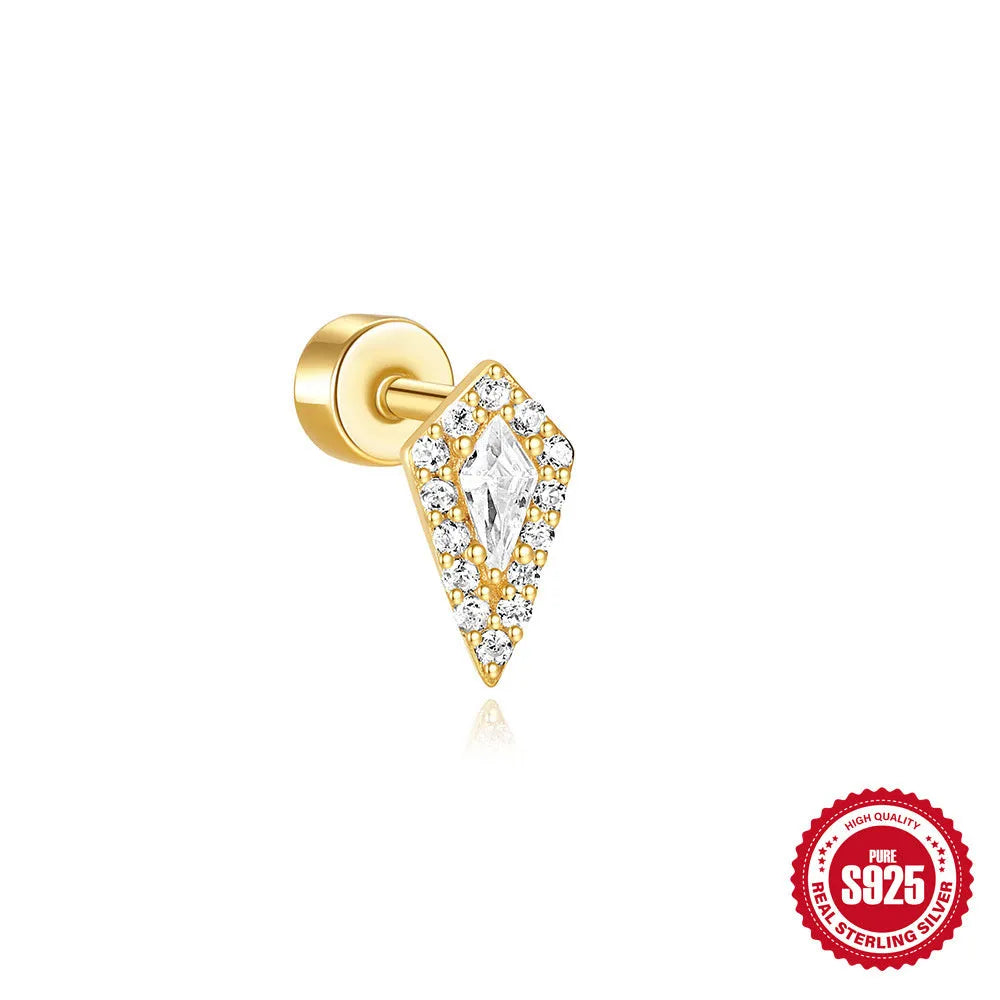 S925 sterling silver flat column threaded ear bone studs with butterfly clasp in a gold electroplated finish.