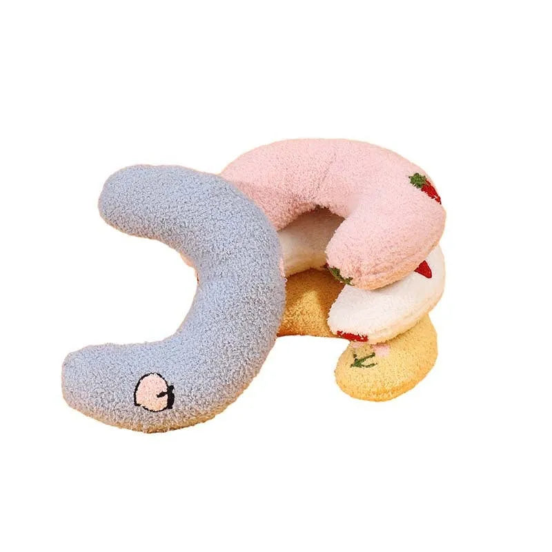 Cartoon U-shaped half moon pillow for cats in blue pink white yellow colour options