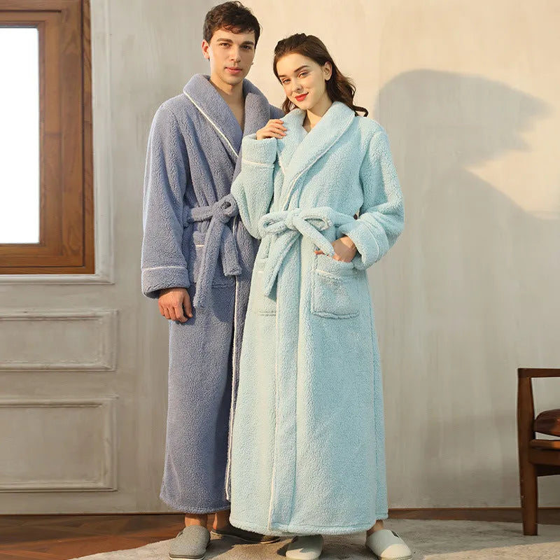 Super-thickened polyester flannel couple's winter nightgown in plus sizes with multiple colour options.