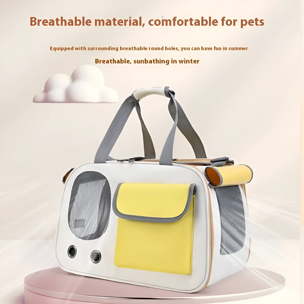 Foldable canvas pet carrier backpack in black with single shoulder strap