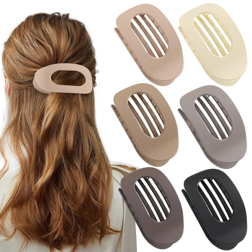 Six rose red plastic hair clips with frosted grip and quadrilateral design on white background