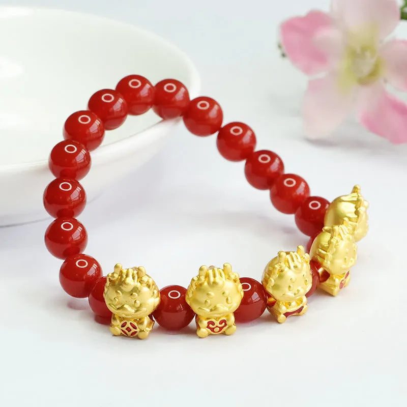 Red agate bracelet with dragon charm in traditional Chinese jewellery design