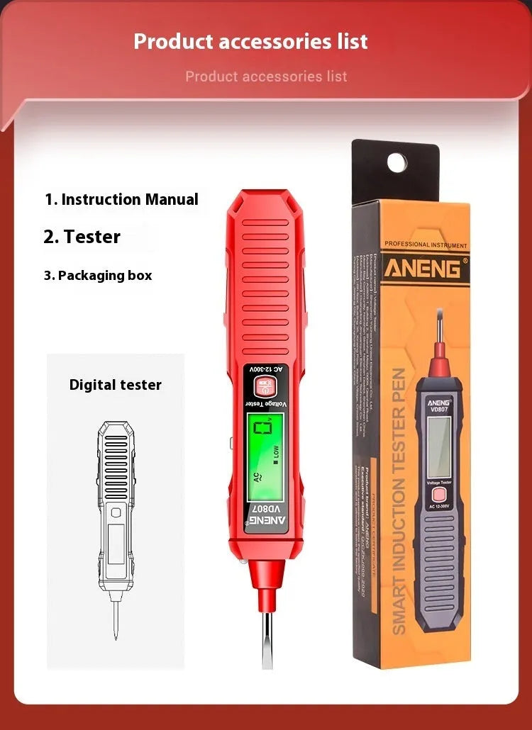 Portable zero line detection pen with LCD display for 12V to 300V voltage measurement