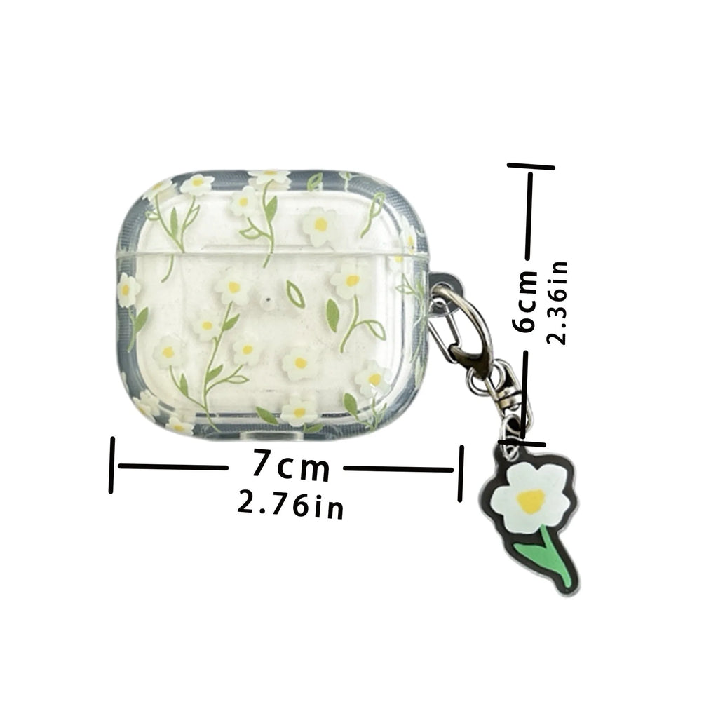 Clear TPU protective case with white floral pattern for Apple AirPods charging case