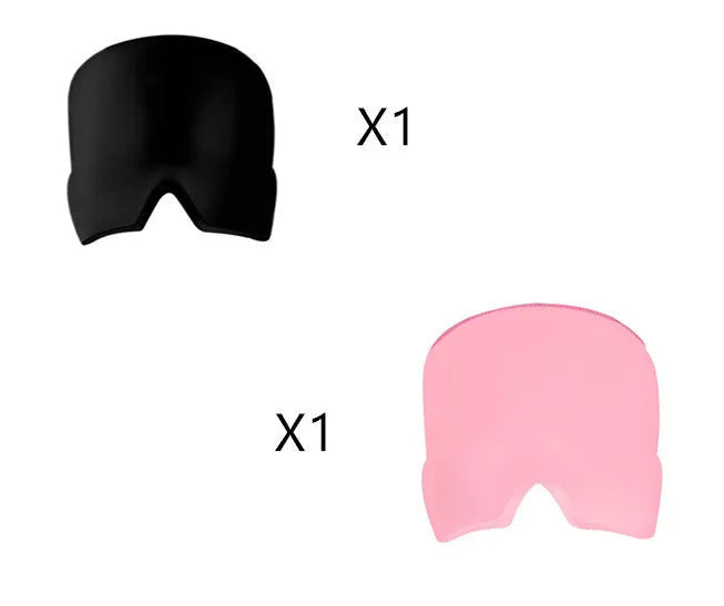 Black elastic cloth gel eye mask for headache relief measuring 22cm by 17cm