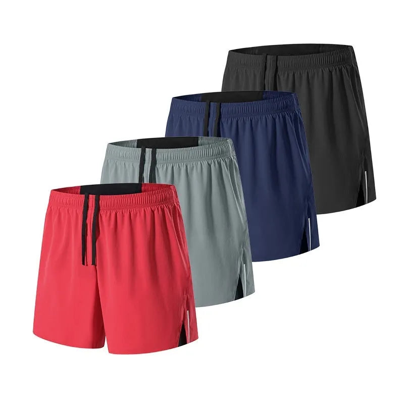 Men's loose fit off-road running shorts in grey, shown from front, with high waist and quick-dry fabric.