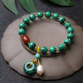 Natural green malachite and red agate barrel bead bracelet with approximately 7-8mm beads