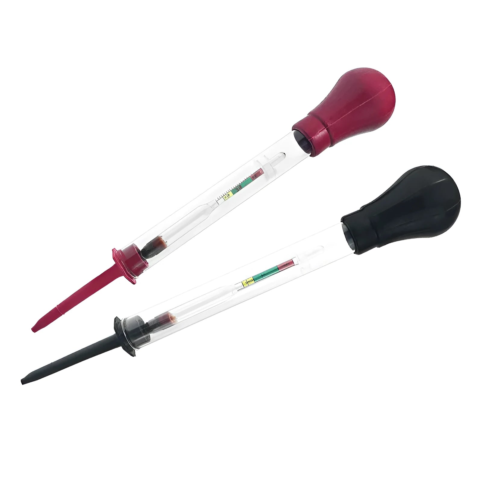 Electrohydraulic hydrometer for automotive battery electrolyte testing with glass construction
