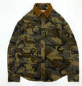 Men's retro camouflage shirt with corduroy lapel stitching and drop-shoulder sleeves in Army Green