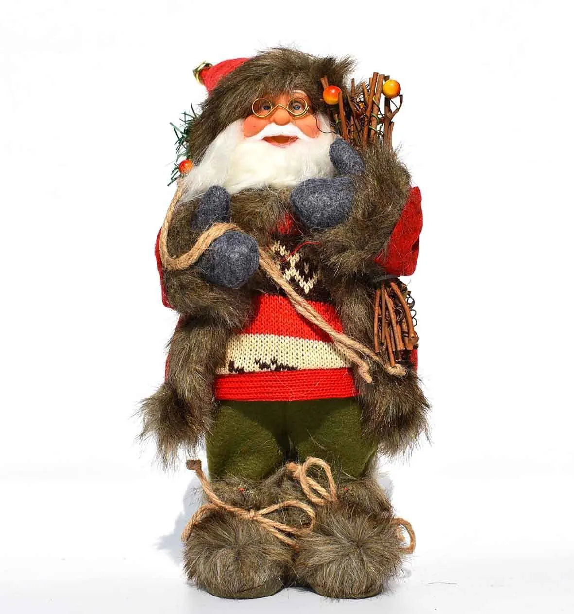30cm Christmas doll ornament with red sequins old man design, plastic and cloth construction, boxed packaging