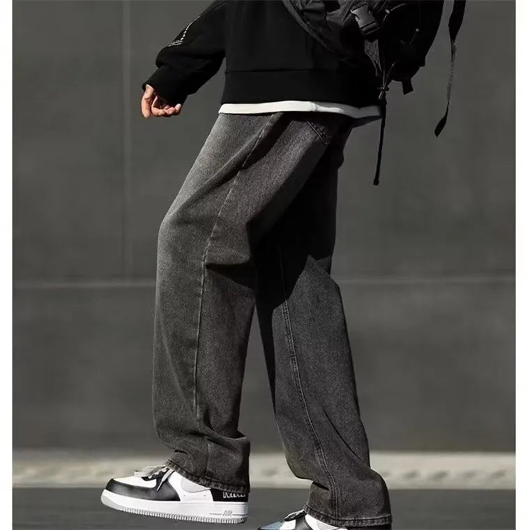 Men's winter jeans with wool lining standard gray colour polyester blend leisure trousers