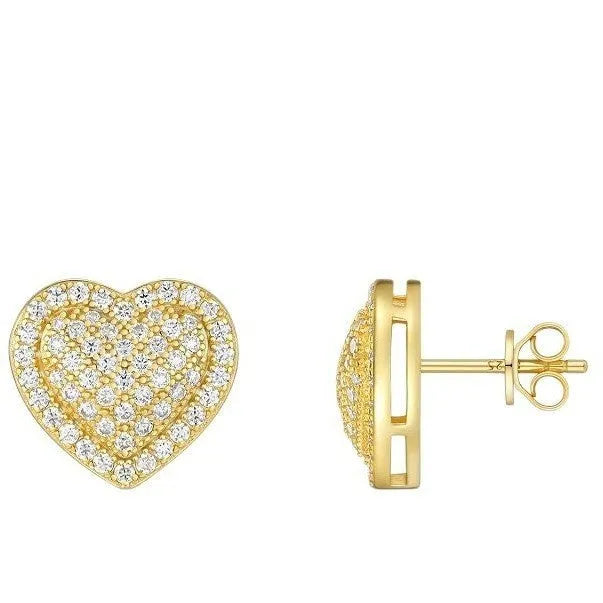 Golden colour S925 silver stud earrings with heart-shaped moissanite stone designs