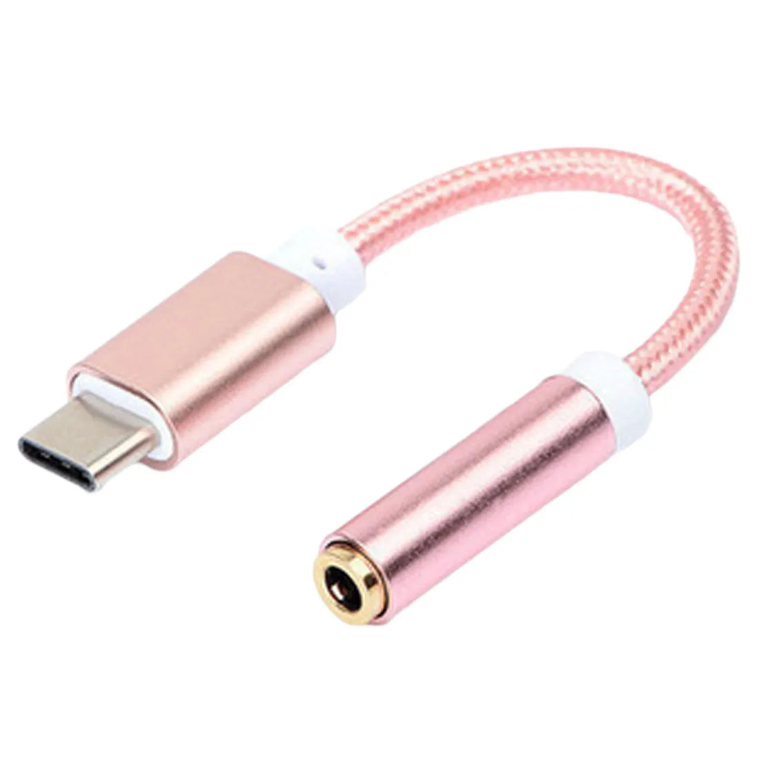Type-C to 3.5mm headphone adapter cable with 12cm black nylon braiding