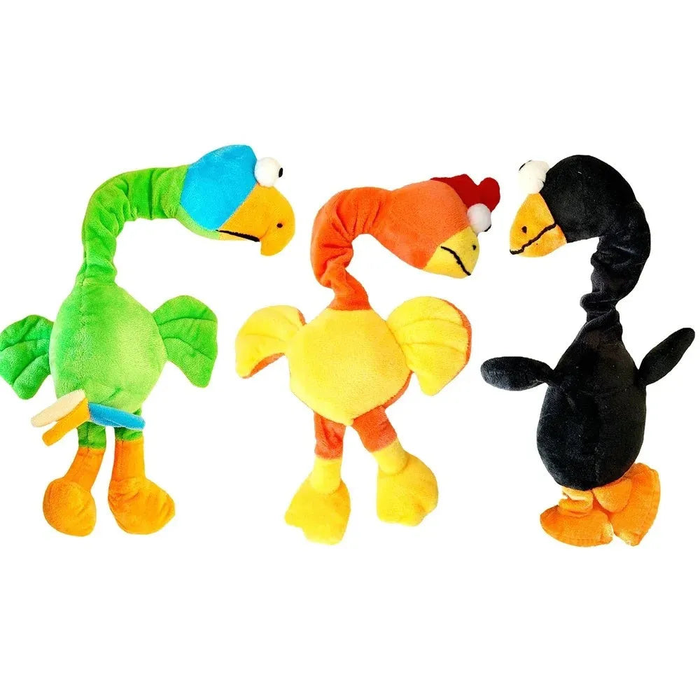 Screaming chicken squeaky dog toy in black, green or orange colours for bite-resistant chewing