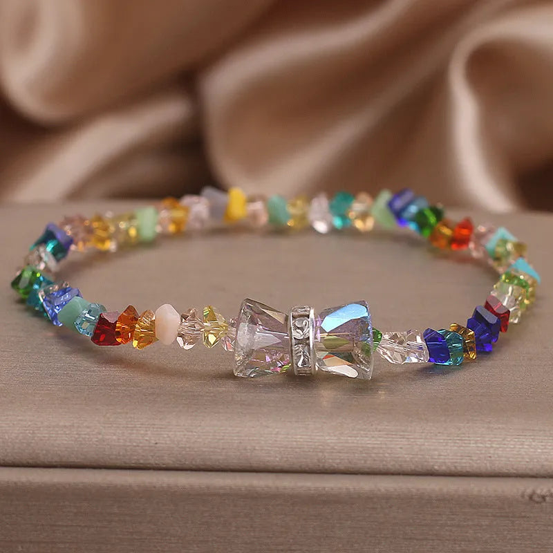 Summer colourful crystal bow bracelet for women, handcrafted ethnic style, available in colour and red options