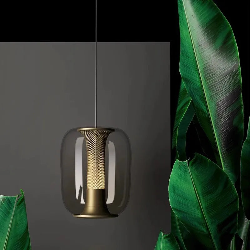 Nordic minimalist chandelier in transparent, cognac or smoky grey colour with 16cm diameter
