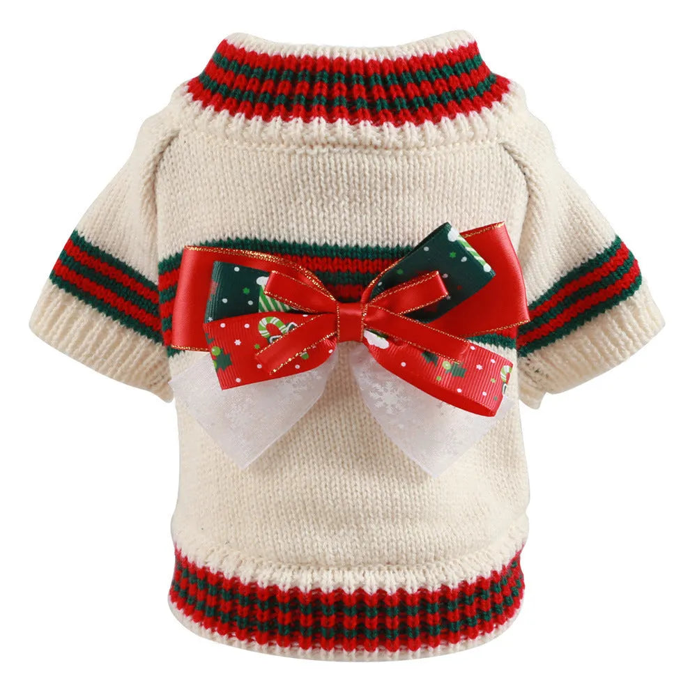 Red Christmas dog sweater with festive print for small to large dogs