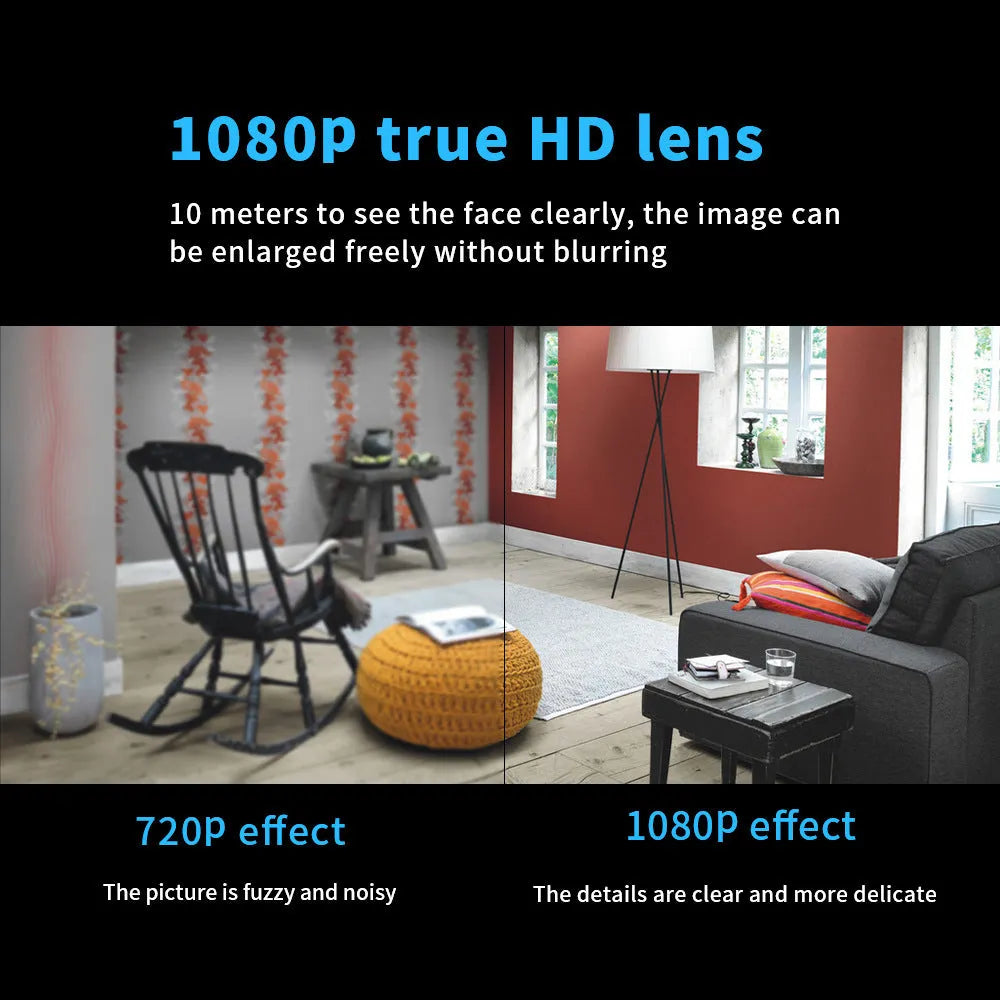HD Night Vision WiFi Surveillance Camera in black, 90x55x10mm, with USB camcorder design