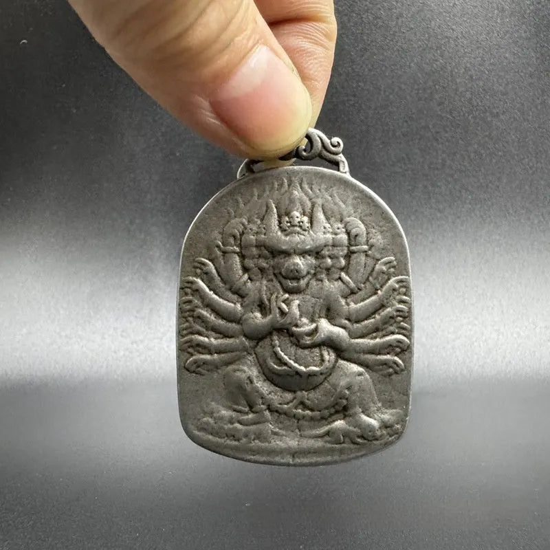 Chinese style antique iron pendant hanging ornament with geometric design