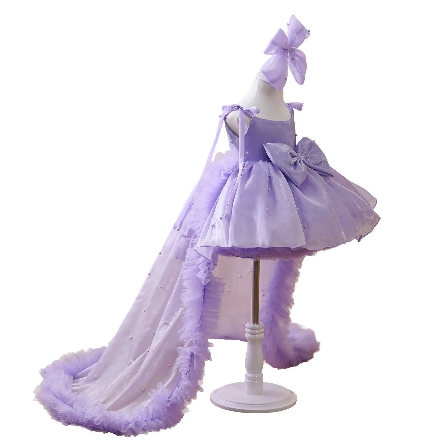 Girls' purple beaded trailing princess dress made from polyester fibre, suitable for heights 80cm to 160cm