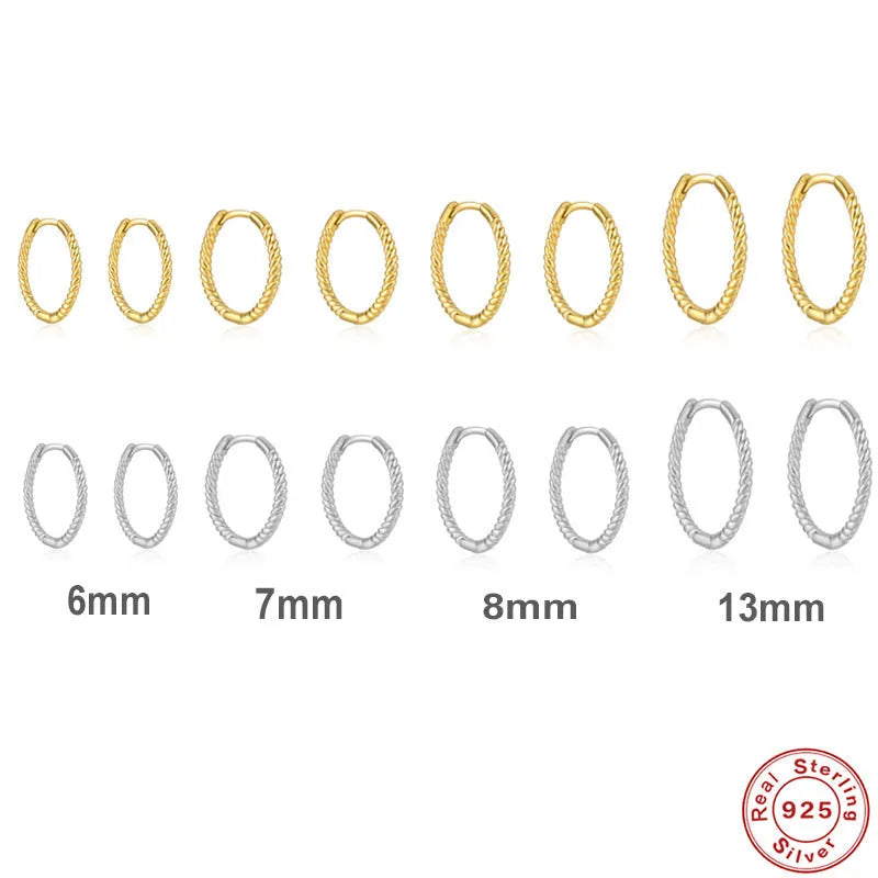 Sterling silver twisted hipster earrings in geometric round design with gold or platinum plating