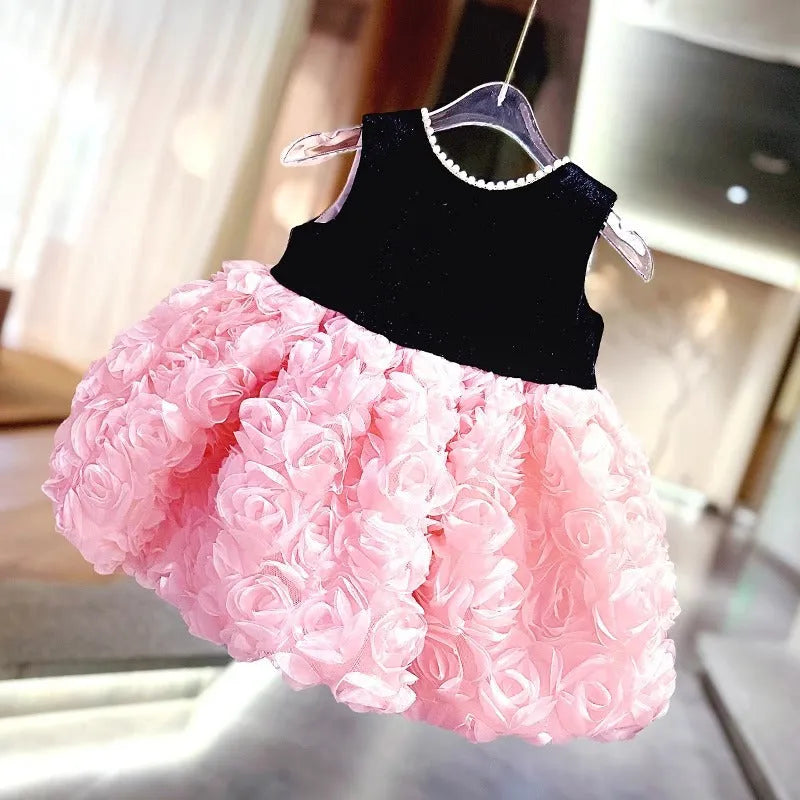 Girls summer dress in pink made from polyester fibre colour matching design available in sizes 80cm to 150cm