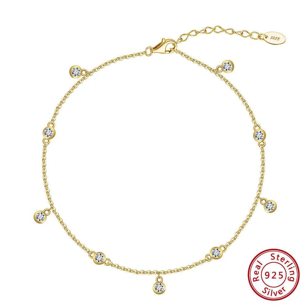 Women's silver anklet with geometric zirconium pendant in gold and white gold colour options
