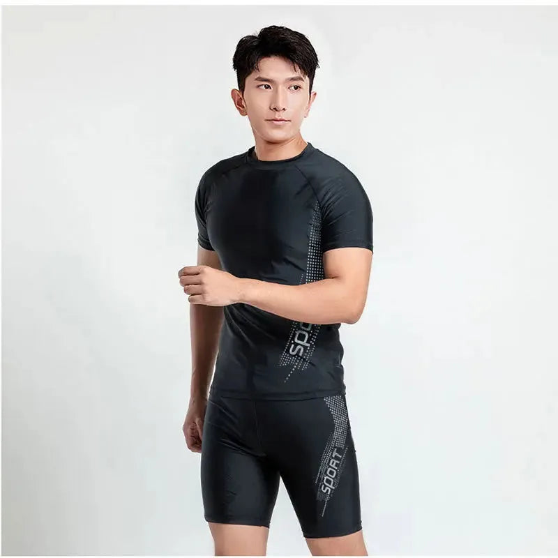 Men's plus size swimming trunks and top set in polyester fabric