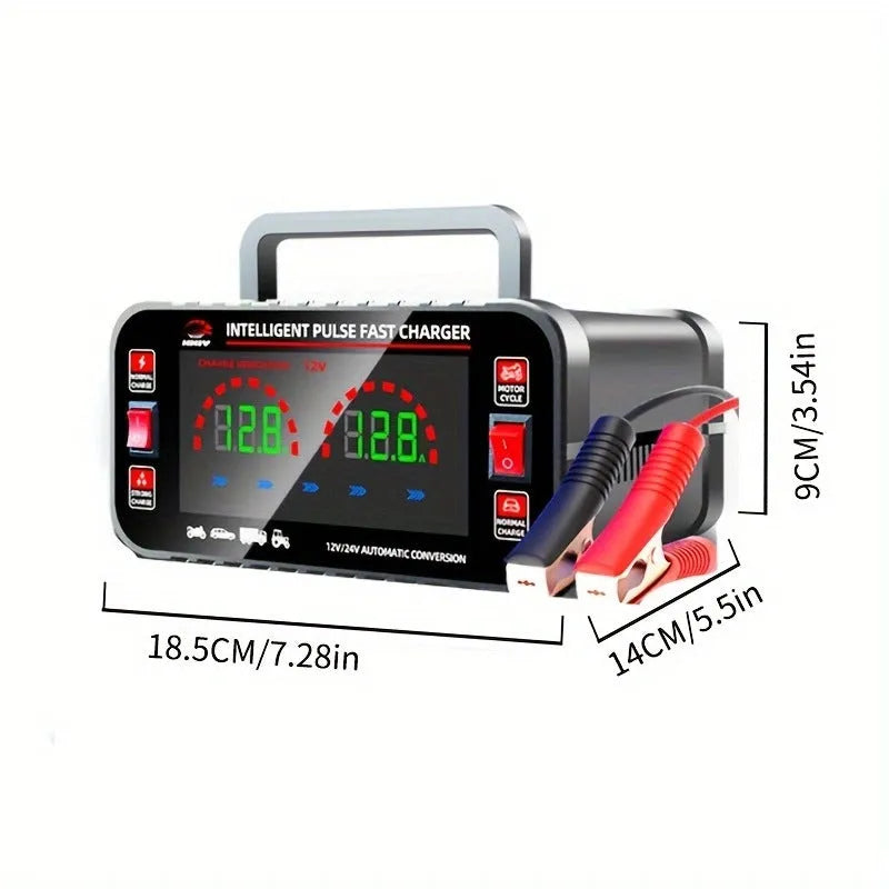 Full-automatic intelligence motorcycle car battery charger black with UK plug for lead acid batteries