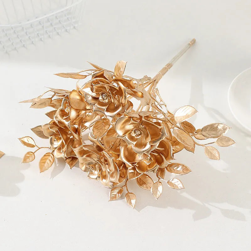 Gold plastic Persian eucalyptus and ginkgo leaf artificial flower arrangement for wedding decor