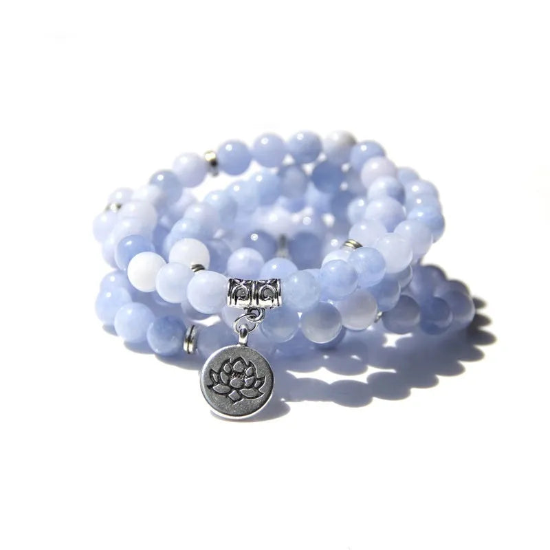 Vintage women's natural stone bracelet with geometric lotus pendant charm.