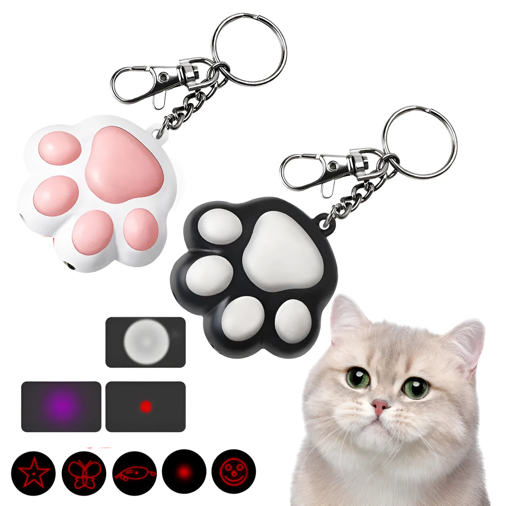 Pink and black USB-charged infrared cat teaser toy with key chain attachment