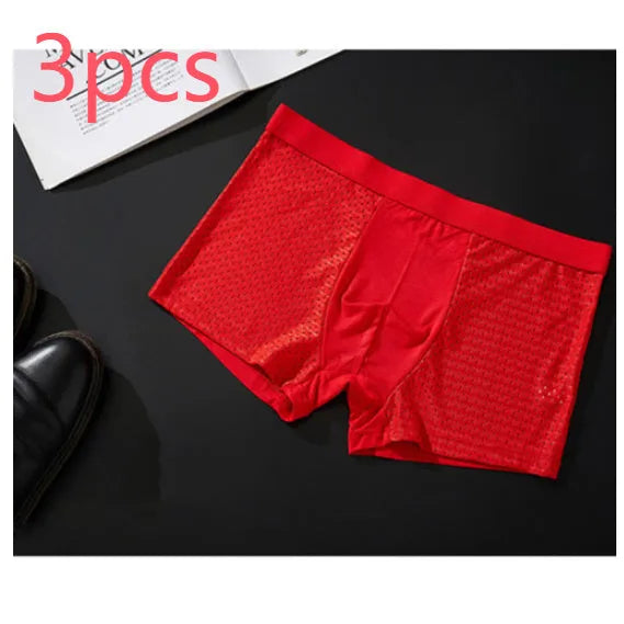 Men's solid colour modal boxer briefs with U-convex pouch design and mesh panel.