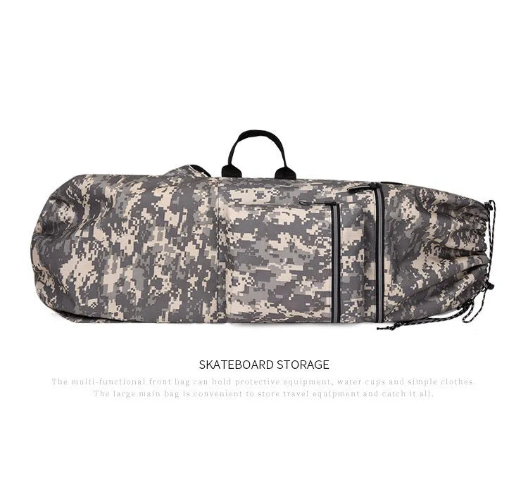 Lightweight waterproof nylon skateboard sports backpack in camouflage colour with large capacity