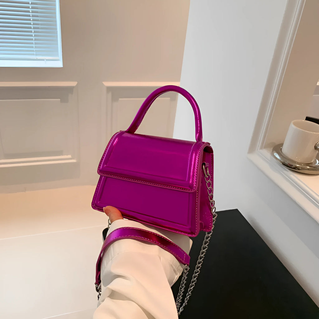 PU retro crossbody bag with horizontal square shape and sewing line details