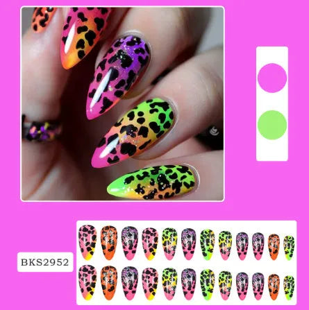 Wear Armour almond nail stickers in French leaves, leopard print, macaron and plating designs