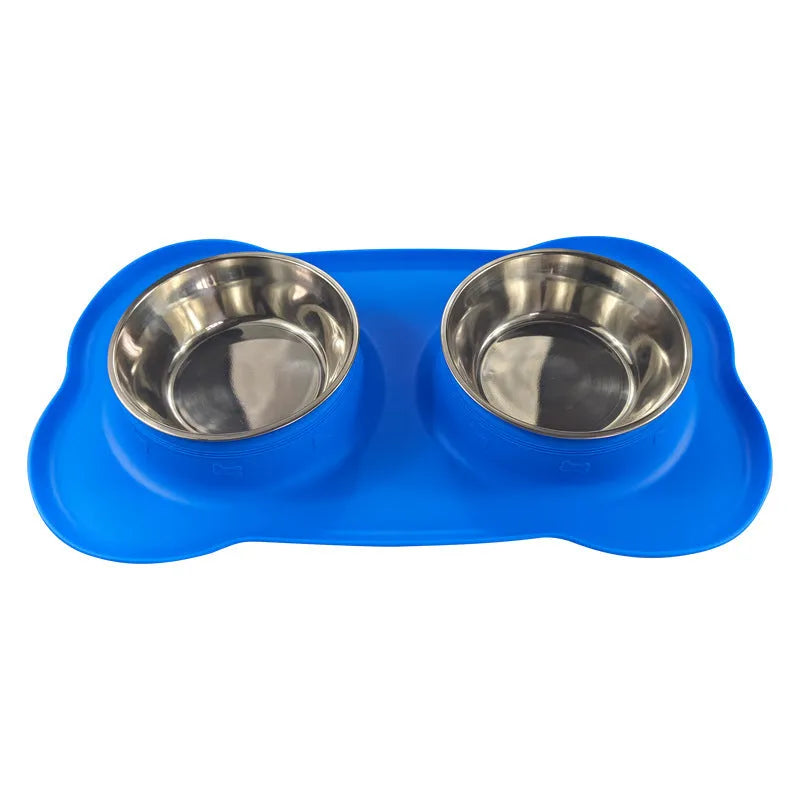 Large silicone double dog bowl with stainless steel insert in multiple colour options
