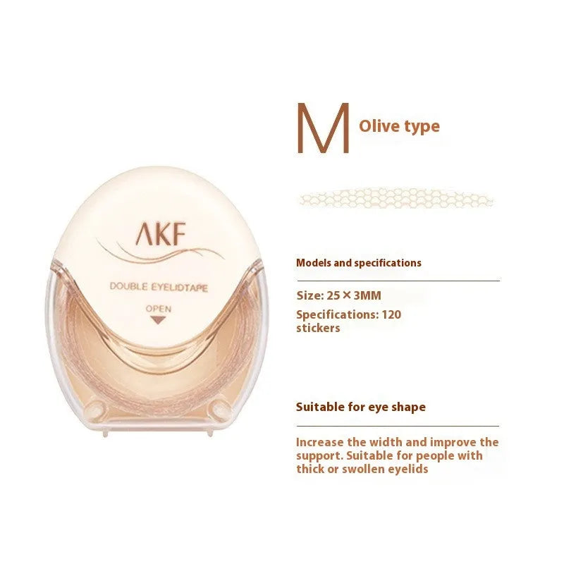 Invisible lace double eyelid stickers in a pack of 120, showing crescent and olive colour options