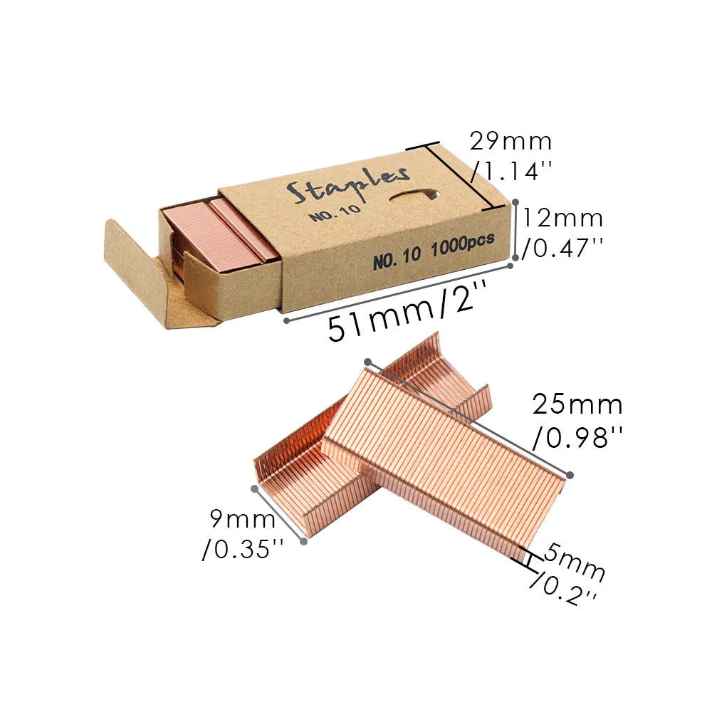 Box of 1000 metal staples for stapler refill in rose gold, black, purple, and rose red colour options.