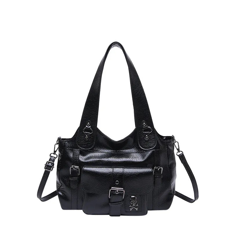 Sentong Qin large capacity horizontal square shoulder bag in PU, black colour option