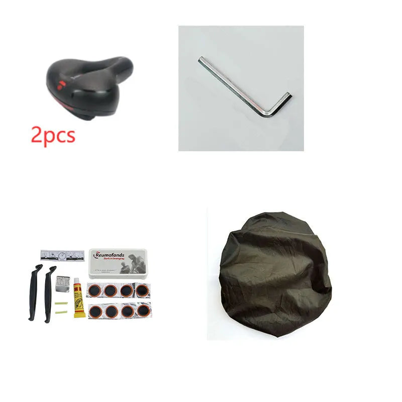 Bicycle saddle cushion with thickened silicone padding and PU leather cover including waterproof accessory