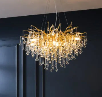 Postmodern light luxury water drop crystal chandelier with aluminium frame, adjustable height 0.5m, diameter 600mm