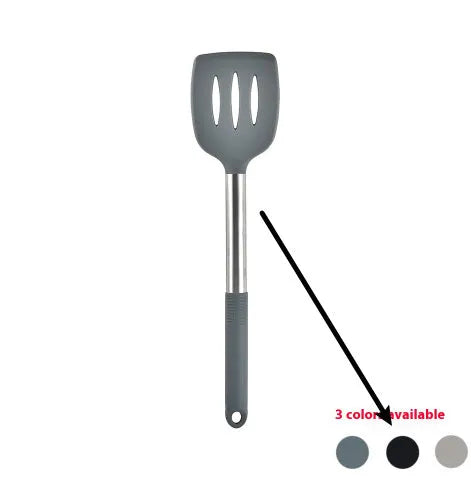 12-piece silicone kitchen utensil set with rotating storage bucket in black, dark gray or khaki