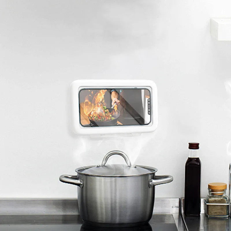 Waterproof shower phone box with sensitive touch screen and anti-fog window in black plastic